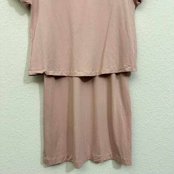CUYANA Layered Shift Dress Dusty Rose Short Sleeve Knit Cotton Stretch - Picture 5 of 11